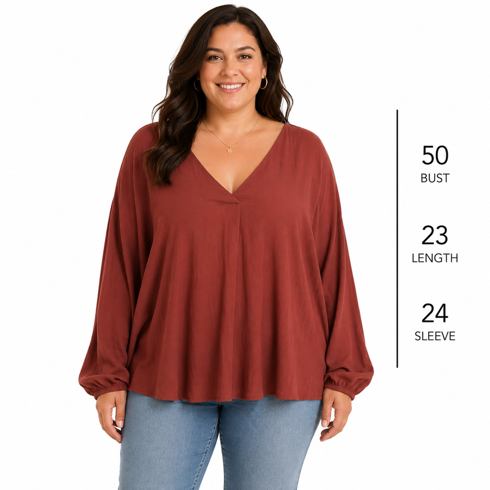 Dolan Left Coast Anthropologie Dark Orange Balloon Sleeve V-Neck Top Shirt XL